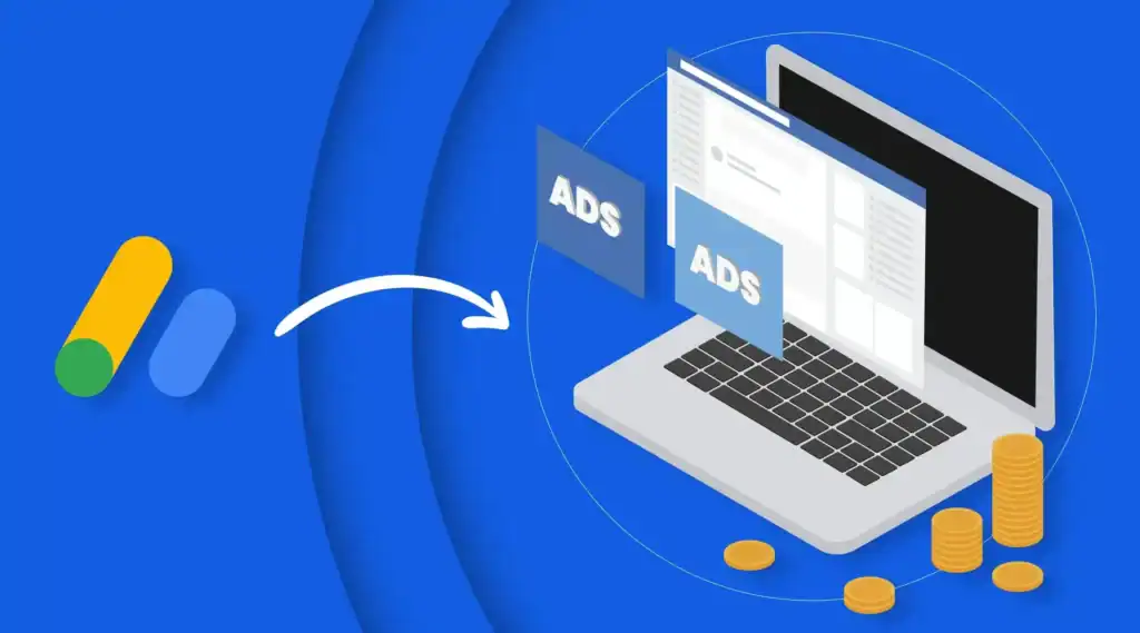 Ads on laptop screen for digital marketing and SEO optimization.